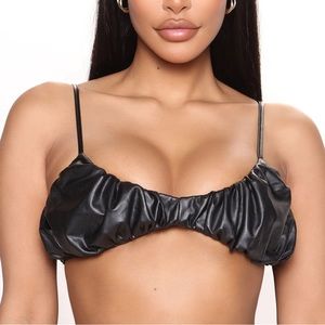 Fashion Nova Bralette Always A Flirt Faux Leather Black Wireless Bra Top